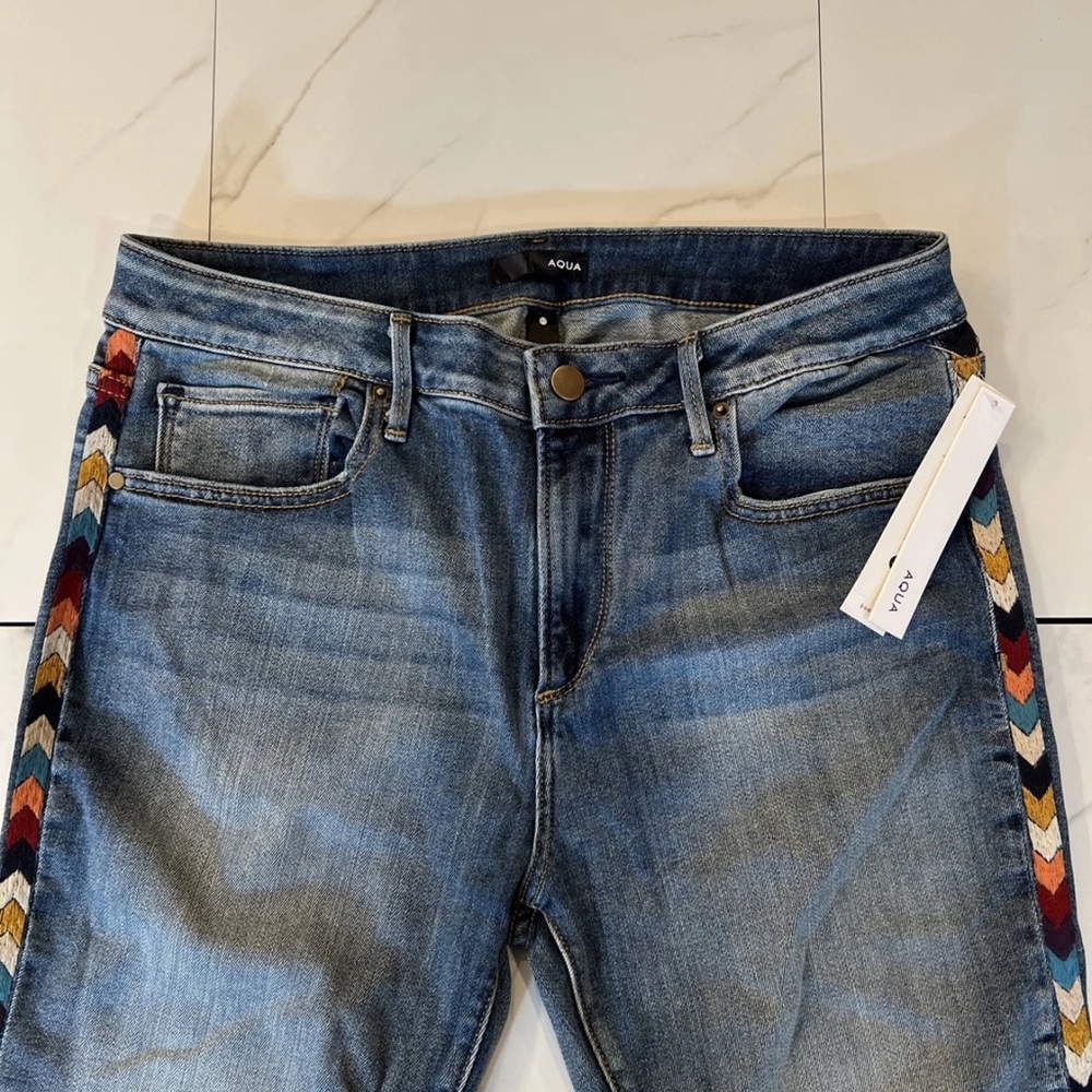 Aqua Denim Jeans with Vibrant Side Accents